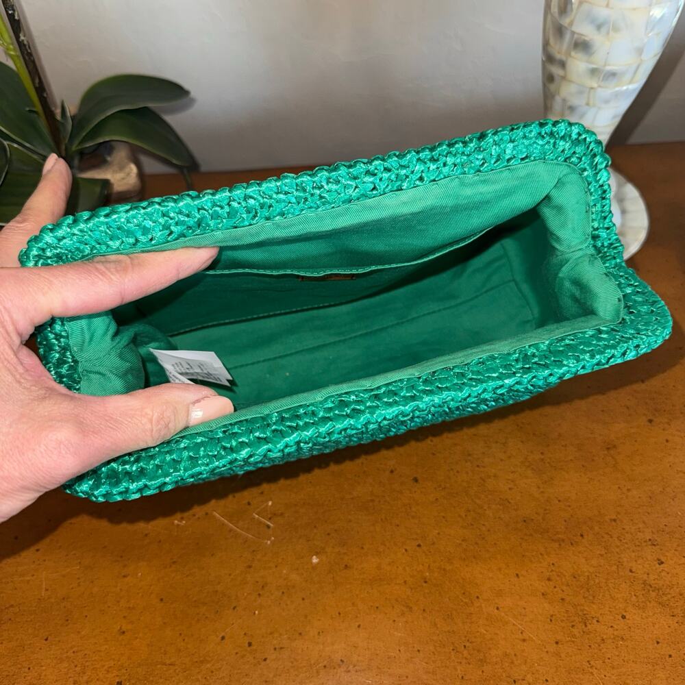 J.Crew Portofino Faux Raffia Clutch Emerald Green NWT - Picture 10 of 11